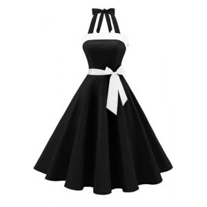 Timormode Sexy Robe R&eacute;tro Vintage Femme Ann&eacute;e 40 50 60 Robe de Cocktail Rockabilly D&eacute;collet&eacute; 10212Black2 L (Timormode, neuf)