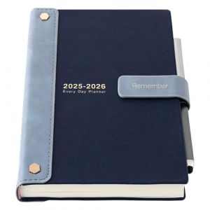 Mljtoyo Agenda académique 2025-2026 une page par jour 2025-2026 avec couverture rigide de juillet 2025 à juin 2026, planificateur quotidien et mensuel avec stylo, autocollants, poche intérieure, bleu (Creative Life EU Store, neuf)