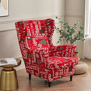 Highdi Housse de Fauteuil &agrave; Oreilles Extensible 2 Pi&egrave;ces Couverture de Fauteuil avec Housse de Coussin en T, Housse de Fauteuil Antid&eacute;rapante,pour Salon, H&ocirc;tel, Chambre (Rouge de No&euml;l) (Highdi, neuf)