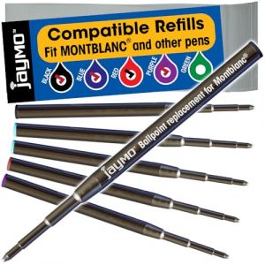 Jaymo Remplacement pour Montblanc 128211/128214/116215/116218 - Mesure 98 mm de long - Recharge pour stylo à bille - 2 noirs+2 bleus+rouge+violet (Cottage Mills UK, neuf)