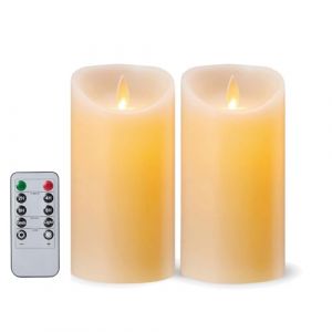 FiiMoo Bougies LED, Lot de 2, Bougies &agrave; Piles, Bougie Flamme Vacillante, Bougies LED Sans Flamme, Bougie Blanche avec T&eacute;l&eacute;commande, D&eacute;coration D'ambiance Int&eacute;rieure & Ext&eacute;rieure pour No&euml;l-15cm (FiiMoo EU, neuf)
