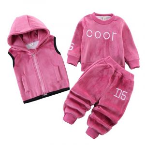 Tenue chaude pour tout-petits enfants à capuche sans manches gilet costume bébé hiver trois pièces tenues enfant à manches longues sweat pantalon ensembles bébés dessin animé ours vêtements 0-4 ans (Odziezet, neuf)