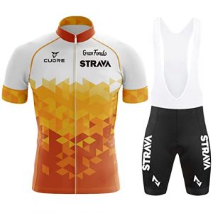 Vêtements Cyclisme Pro Homme Tenue Cycliste Manche Courte, Été Jerseys VTT et Cuissard à Bretelle avec 3D Coussin Gel, Cycling Route Respirant Séchage Rapide (29,S) (FFFF & OLFEH, neuf)
