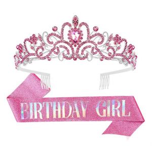 Couronne Anniversaire Femme Violet Cristal Couronne Echarpe Diademe Femme pour Fournitures de Fête de Joyeux Anniversaire, Faveurs, Décorations, Cadeau d'anniversaire pour Femme (#6/Girl) (iShang Direct, neuf)