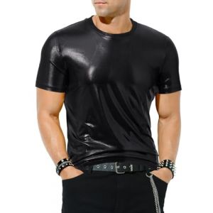 Casey Kevin Chemise Metallique Homme, T-Shirt Métallisé Brillante Paillettes Manches Courtes pour Fête Club Party Disco Discothèque Dancing Halloween Cosplay (Casey-Kevin, neuf)