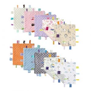CREVENT Couvertures de sécurité pour bébés,Petites Peluches Douces pour garçons, couvertures sensorielles pour bébés,pour Les Anniversaires et Les fêtes de Fin d'année (24X24cm 10 Taggies) (CREVENT Home FR, neuf)