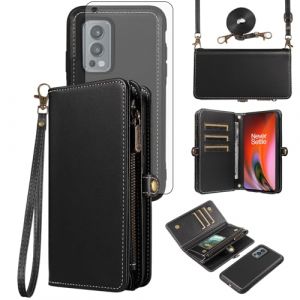Asuwish Coque pour OnePlus Nord 2 5G Portefeuille avec Verre Trempé et Cordon Porte Carte Magnétique Chaine PU Cuir à Clapet Protection Homme Housse Support Nord2 DN2103 Téléphone Case Femme Noir (Asuwish Official Store, neuf)