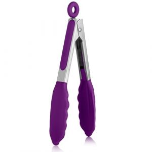 U-Taste 18 cm 315 ℃ Pince de cuisine en silicone r&eacute;sistant &agrave; la chaleur avec embouts en caoutchouc antiadh&eacute;sif herm&eacute;tiquement scell&eacute;s et poign&eacute;e en acier rev&ecirc;tue de silicone pour servir (Violet) (U-Taste Direct, neuf)