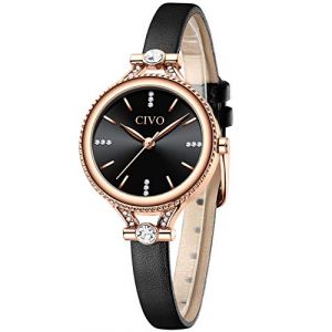 CIVO Montre Femme Noir Slim Ultra Cuir Etanche Bracelet à Quartz Analogique (CIVO Direct-FR, neuf)