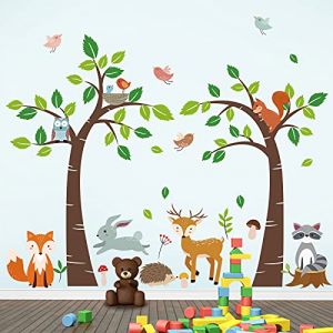 decalmile Stickers Muraux Animaux Foret Arbre Autocollant Mural Cerf Renard Chouette Décoration Murale Chambre Enfants Bébé Pépinière (DecalMile Direct, neuf)