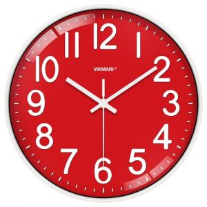 VIKMARI Horloge Murale Rouge 30 CM, Silencieuse et Facile &agrave; Lire, Horloge Moderne pour Chambre &agrave; Coucher, &Eacute;cole &agrave; Domicile, Cuisine, Salon, Bureau (YOUTONG FR, neuf)