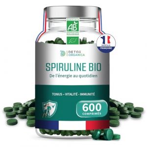 Spiruline BIO - 3000mg par jour - 600 Comprimés - Complément Alimentaire Riche en Protéines, Antioxydants, Fer et Phycocyanine - 100% Agriculture Biologique Controlée - De l'Énergie au Quotidien! (Detox Organica, neuf)