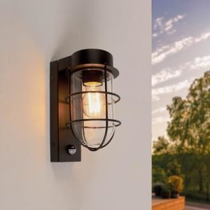 Ledvion - Applique LED avec Détecteur, Douille E27, IP44, Noire & Ronde, Lampe Extérieure, Éclairage Extérieur (Ledvion, neuf)