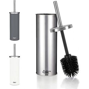 BADIONA Brosse Toilettes WC Silicone Argent Mat - Brosse WC en Inoxydable & Interchangeable I Brosse &agrave; WC antibact&eacute;rienne Balai Toilette WC Balayette WC Originale avec t&ecirc;te Noire (LEHARO, neuf)