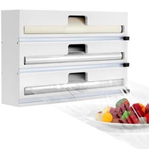 Housolution Distributeur Papier Aluminium et Film, Distributeur pour Film et Aluminium de 30cm de Long, 3 en 1 Dérouleur Film Alimentaire avec Coupe, Blanc (Showmore EU, neuf)