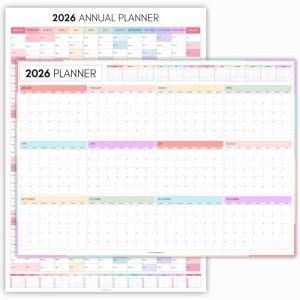 Planificateur mural mensuel 2026, format A2, 60 cm x 42 cm, impression double face, calendrier mural 2026, planificateur annuel, organiseur pour bureau, universit&eacute;, &eacute;cole (calendrier pli&eacute;) (Templatables, neuf)
