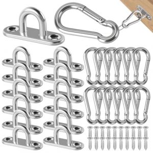Kit de 40 Pontet Inox Crochet Plafond Crochet Inox Avec Trous Pr&eacute;-Perc&eacute;s Anneau Mural avec des Mousqueton Inox et Piton &Agrave; Visser Ces Crochets Fixes Conviennent &agrave; la Fixation Murale ou Plafond (JINLING PENG, neuf)