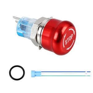 Interrupteur &agrave; Bouton Poussoir 220V et Bouton Arr&ecirc;t d&rsquo;Urgence, M&eacute;tal Inoxydable 16mm 12-220V 3A 1NO 1NC, Bouton Poussoir Etanche, 16mm Bouton Marche Arr&ecirc;t, pour Panneaux Industriels (KeJianDeng, neuf)
