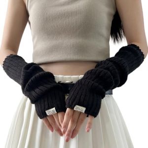 FFWTPY Gants Sans Doigts Femme Manches Longues Mitaine Gants Sans Doigts Tricot&eacute;s Manchette Bras Femme Gants Hiver Gant Chauffant Femme De Gants Pour Femme Mitaines Longues(Noir) (KONSTANTINOU-A, neuf)