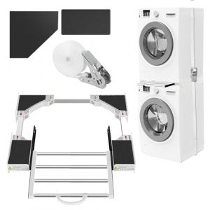 Kit de Superposition Lave Linge Seche Linge Support Machine à Laver Réglable 46-72cm Kit de Superposition Universel avec Tablette Coulissante et Corde de Sécurité de 6 m (Loyala US, neuf)