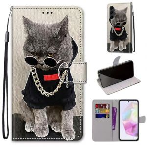 Mo-Somnus Coque pour Samsung Galaxy A35 5G, Etui en Cuir PU Portefeuille Housse Coque avec 360 Degr&eacute;s Silicone Antichoc Protection Cover Cuir Pochette Magn&eacute;tique und Flip B&eacute;quille (Chat 3) (Mo-Beauty EU Store, neuf)