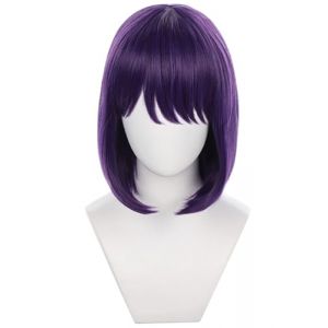 Windskids Marin Kitagawa Cosplay Perruques Femme Court Pourpre Foncé Epaule Cheveux Raides Pony Perruques Déguisement My Dress-Up Darling Kitagawa Marin Halloween Carnaval Fête Mascarade Anime Bob Wig (Windskids, neuf)