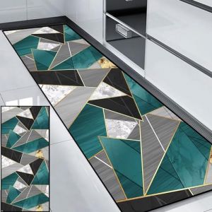HUAXIQUE Paillasson Entree Exterieur Vert Gris Anti Taches ModerneLavable Antiderapant Motifs Long Tapis Moderne Géométrique pour Cuisine Salon Couloir Tapis Chambre 90x200cm Style F (GLinUK, neuf)