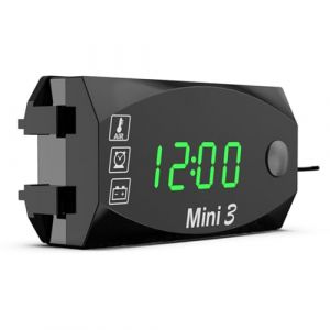 Meichoon 3 en 1 Voiture Horloge Num&eacute;rique Voltm&egrave;tre Thermom&egrave;tre 12V &Eacute;tanche Batterie Moniteur De tension LED Grand &Eacute;cran Affichage pour Motoa V&eacute;hicules &Eacute;lectriques Vert (Meichoon Direct, neuf)