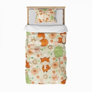 ZTYROLJ Renardeau Housse de Couette 120x150cm, Housse de Couette Zippée,Parure de Lit en Microfibre 1 Personne, Parure de Lit Enfant avec Taie d'oreiller 40x60cm (Zhanao Home Product, neuf)