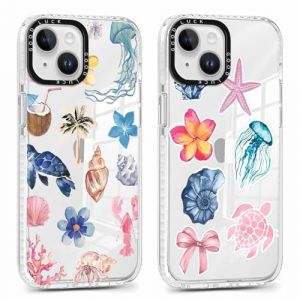 Vxinvnoi 2 Pièces Coque pour iPhone 14/iPhone 13, Étui avec Aesthetic Été Motif Fleurs Fille Dessin, Transparente Souple Silicone TPU Housse Antichoc Case Cover pour iPhone 14 6,1", Animaux Marins 2 (ZHIQIANG SERVICE, neuf)