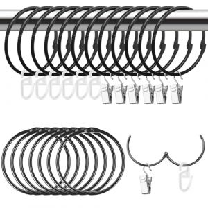 HavaCue Lot de 20 50 mm Anneaux Rideaux avec Pince avec Crochets pour Rideaux en Plastique,Métal Anneaux pour Tringle à Rideaux,Acier Inoxydable Anneaux de Rideaux (Noir) (QIUSHIDZ, neuf)
