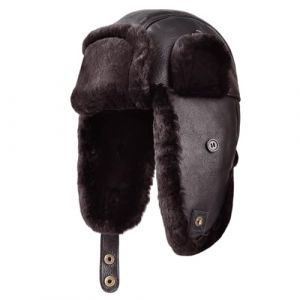 Harssidanzar Chapeau de Trappeur pour Homme Femme Chaud Hiver Chapka Bonnet Cuir Aviateur Casquette avec Volets d&rsquo;Oreilles CU603EU, Marron-Brillant, Taille S (Harssidanzar Store, neuf)