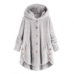 KHIRVWL Veste D'hiver En Polaire R&eacute;versible Pour Femme - Manteau En Laine Boutonn&eacute;e - Manteau D'hiver &agrave; Capuche- Blouson Pelucheuse Avec Poche - Outerwear De Couleur Unie De Pyjama (KHIRVWL-FR, neuf)