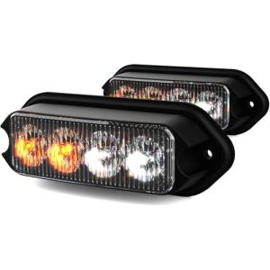 KAMOPA 2PCS LED Feux Stroboscopique, 4 LED Lampe Flash Stroboscope Feux Clignotant Warining Beacon Lights Barre Lumi&egrave;re d'urgence,12V/24V Montage en Surface, Ambre Blanc (Kamopa, neuf)