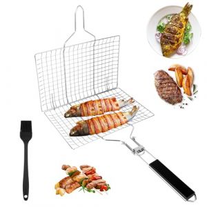 Panier Grille pour Barbecue, paniers à Grillades en Acier Inoxydable, Panier à Griller, Portable Griller Panier avec Brosse à Badigeonner, pour Steak Crevettes Viande Poisson rôti Légumes (54 * 22cm) (camelorapi2, neuf)
