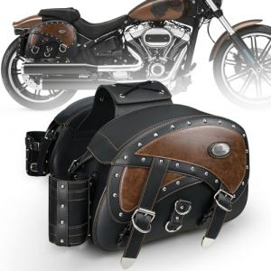 NICECNC Sacs de Selle Moto en Cuir, 35L Grande capacité Sacs de Selle de Moto avec Porte-gobelets, Compatible with Sportster Softail Dyna Shadow Road King Universel, 2PCS (Haixiang2024, neuf)