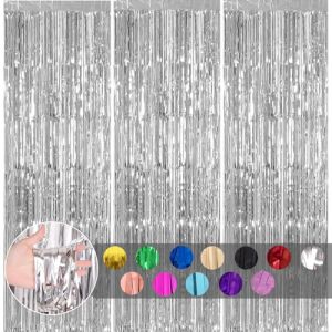 3 pi&egrave;ces Rideau M&eacute;tallique de Frange Argent,1mx2m Scintillants Foil Rideau Shimmer Brillants Decoration Anniversaire Photo Fond,pour Deco Porte Fenetres,Disco,Scintillant Mariage,Maison,F&ecirc;te,No&euml;l (TZY Official store, neuf)