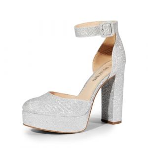 DREAM PAIRS Escarpins Femme Talon Haut Sexy, Chaussures &agrave; Talon Plateforme, Look &Eacute;l&eacute;gant pour Travail, Sortie ou C&eacute;r&eacute;monie Confort et Style,Size 38.5,Argent-Glitter,SDPU2419W (dreampairsEU, neuf)