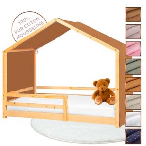 Lovely Hippo Toile de Lit Cabane 100% Coton - Ciel de Lit Cabane pour Lit Montessori 80x160, 90x190, 90x200 cm - Tissu Oeko-Tex Gots (Cacao/Or, 97 x 402 cm) (VRC Products France, neuf)