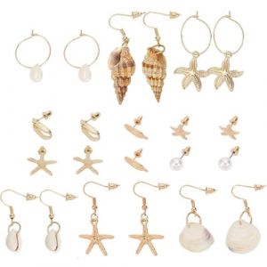 PH PandaHall 11 Paires Boucles D'oreilles Coquillage, Boucles D'oreilles &Eacute;toile de Mer Coquillages Boucle D'oreille Sir&egrave;ne Kit Bijoux &Eacute;t&eacute; Plage Fantaisie pour Halloween No&euml;l F&ecirc;te Mariage Bijoux Femmes (Yizhou EU, neuf)