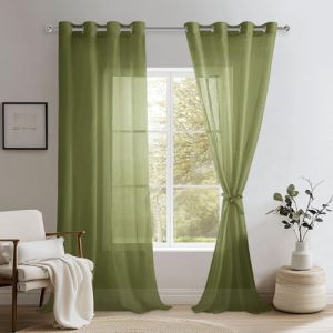 DWCN Lot de 2 Rideaux Voilages à Oeillets pour Fenêtre, Rideau Transparents avec Embrasses pour Salon Chambre d'enfant, Vert Olive, 140x240cm (Largeur x Hauteur) (DWCN EU, neuf)