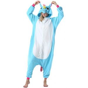 ULEEMARK Adulte Femme Anime Animal Cosplay Halloween Costume Homme Combinaison Pyjama Outfit Nuit Vetements Onesie Soiree de Deguisements Unisexe Licorne Bleu S (Asesi, neuf)