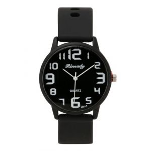 JSDDE Montre pour Femme avec Bracelet en Silicone, Montres de Sport Analogique Quartz Cadran Rond Facile &agrave; Lire Grand Chiffres Arabes, Montre Poignet pour Infirmi&egrave;res Etudiantes Filles Gar&ccedil;on (Noir) (FEIXINFLY, neuf)