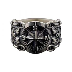 KONFEN Bague Argent Femme Homme, Viking Boussole Bague Ajustable Reglable Ouverte, Une Bague Pouce Anneau Bagues Reglables Orteil Bijoux Simple Vintage pour Femme Fille Homme Ado (KONFEN, neuf)