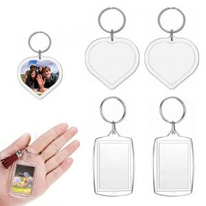 NATOSU Lot de 4 porte-cl&eacute;s en acrylique pour cadre photo, porte-cl&eacute;s en forme de c&oelig;ur, cadeau pour homme, femme, anniversaire, anniversaire de mariage, transparent (Gutawsse, neuf)