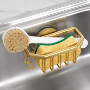 TAILI porte eponge evier cuisine,Support d'éponge avec Ventouse Solide, Support d'éponge à Vaisselle Amovible à l'intérieur de l'évierpour éponges, brosses, Bouchons et grattoirs- Doré (TAILI Store, neuf)