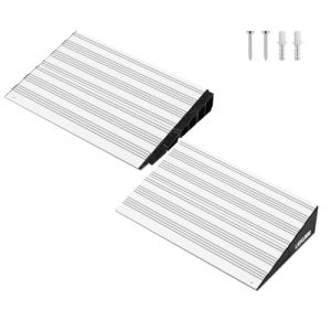 LIEKUMM Rampe de bord de porte, rampe d'accès, 5 cm, en aluminium, capacité de 5000 kg, pour la maison, les escaliers, le trottoir, 80 x 25,6 cm, collocable, argentée (Liekumm, neuf)
