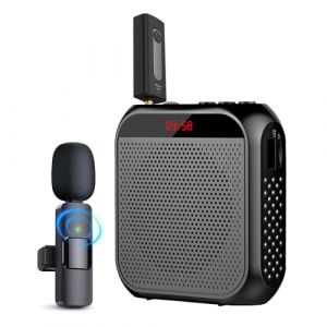 Jkoailiwi Amplificateur de voix avec microphone sans fil, microphone pour enseignants personnels pour salle de classe, système de casque de haut-parleur mégaphone portable, amplificateur de voix sans (Fast Media Ships From USA, neuf)