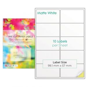 Evergreen Goods Pack de 50 feuilles A4 multi-&eacute;tiquettes (2 x 5, 10 par feuille: 500 &eacute;tiquettes au total) Blanc mat en papier auto-adh&eacute;sif, &eacute;tiquettes multi-usages, imprimables jet d'encre et laser (Evergreen Goods Ltd, neuf)