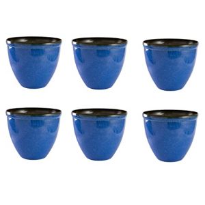 Jinfa 6 Pots de Fleurs en Plastique Effet c&eacute;ramique &eacute;maill&eacute;e | Bleu Marine | Santorini Design | &Oslash; 39,5 cm x 33,5 cm (HDhomeart, neuf)
